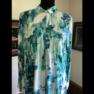 Chico's Blue and Green Abstract Midi Dress